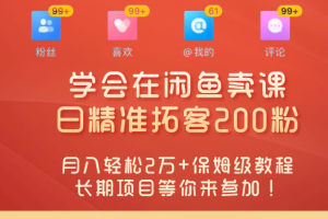 “零基础开启赚钱新时代！学会在闲鱼卖课、日精准拓客200粉，月入轻松2万+保姆级教程长期项目等你来参加！”