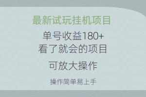 最新试玩挂机项目 单号收益180+看了就会的项目，可放大操作