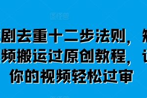短剧去重十二步法则 短视频搬运过原创教程 让你的视频轻松过审