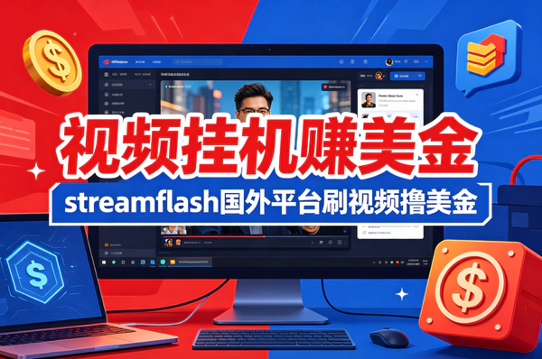 外面收费8000的StreamFlash视频挂机赚美金｜永久脚本｜工作室批量撸美元