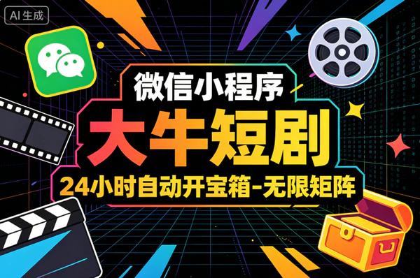 大牛短剧-微信小程序24小时自动开宝箱挂机项目-无限矩阵多号跑