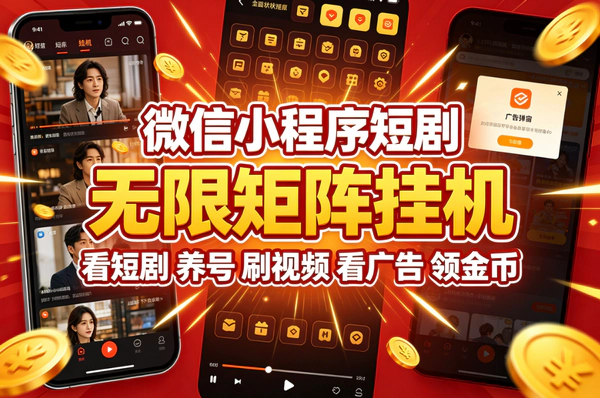 短剧挂机赚钱新玩法：微信小程序无限矩阵自动刷，单号日入5+金币秒提现
