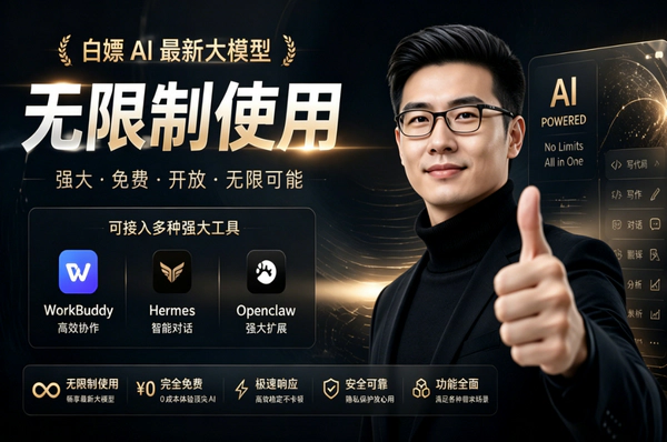最新AI大模型免费白嫖攻略-无限制对接龙虾WorkBuddy编程写作工具