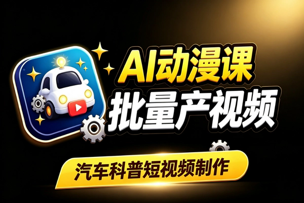 AI动漫汽车科普短视频：零基础模板复用批量量产不出镜实操